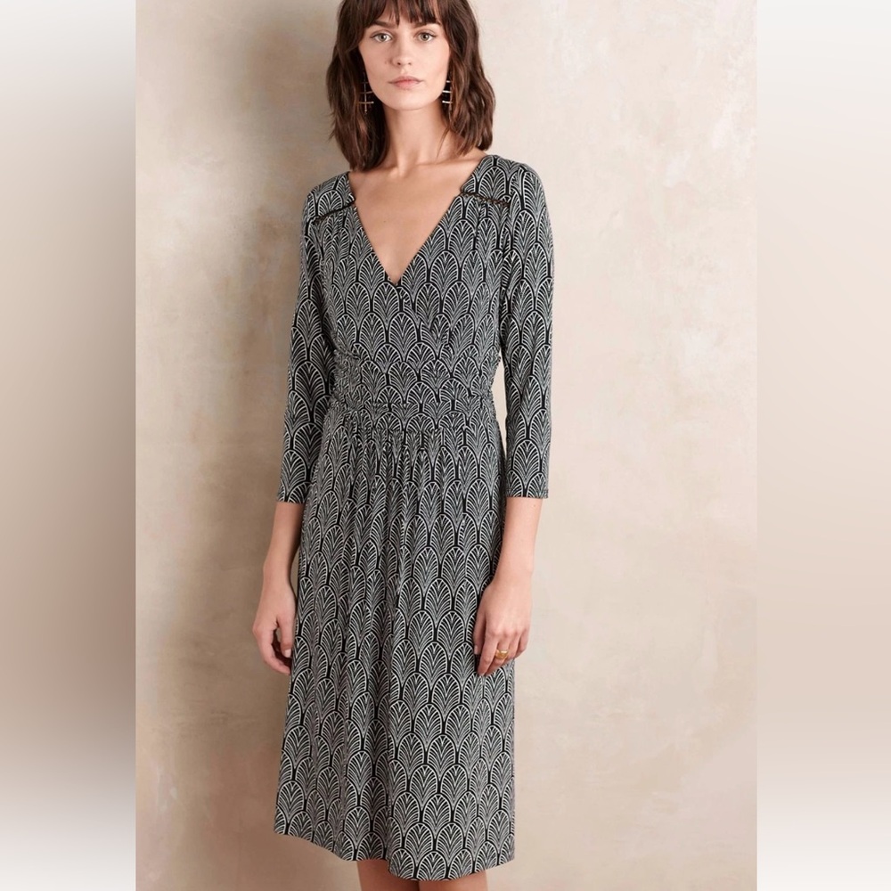 Anthropologie 'Galena' Black & White Midi Dress by Maeve Sz L Beautiful NWT
